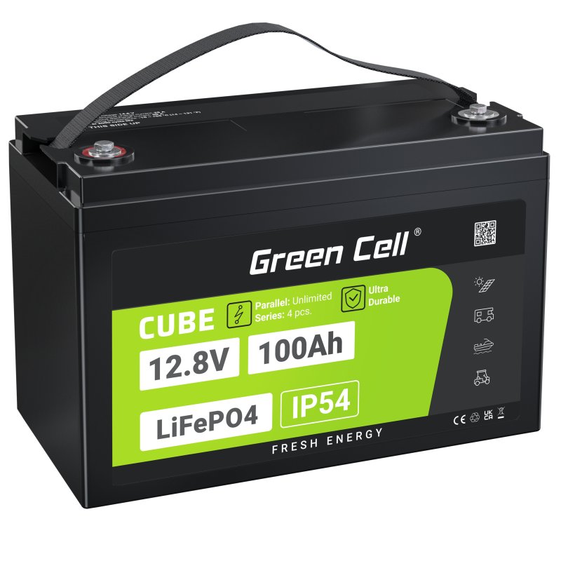 Dzis izldes akumulators Green Cell CUBE LiFePO4 100Ah 12.8V 1280Wh, 333x175x220